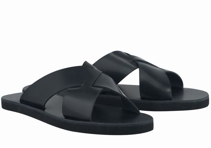 Black Ancient Greek Sandals Bios Men Slide Sandals | VEV4978XR