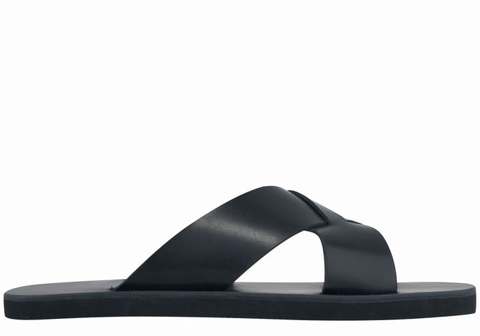 Black Ancient Greek Sandals Bios Men Slide Sandals | VEV4978XR