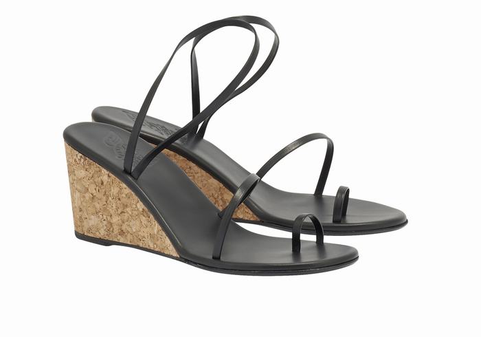 Black Ancient Greek Sandals Chora Mid Women Wedge Sandals | FBD4947LV