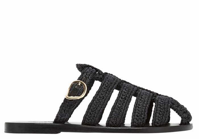 Black Ancient Greek Sandals Cosmia Women Fisherman Sandals | WCW6363DH