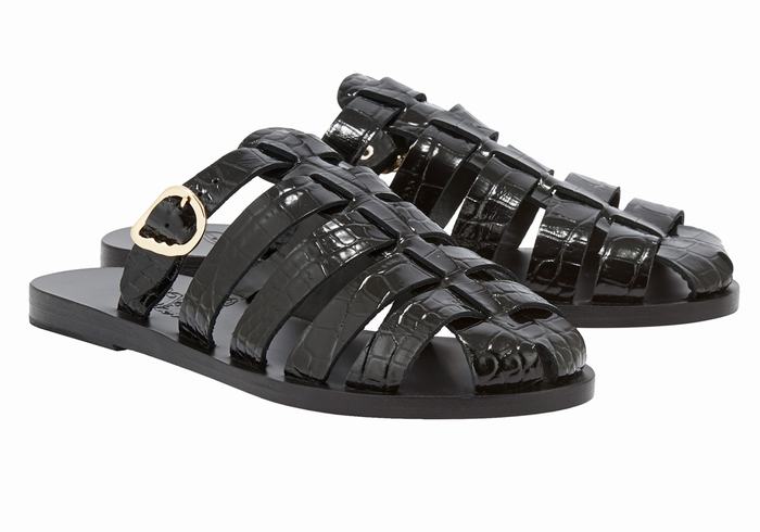 Black Ancient Greek Sandals Cosmia Women Fisherman Sandals | SRL1066MS