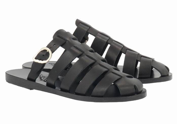 Black Ancient Greek Sandals Cosmia Women Fisherman Sandals | IQM675AK