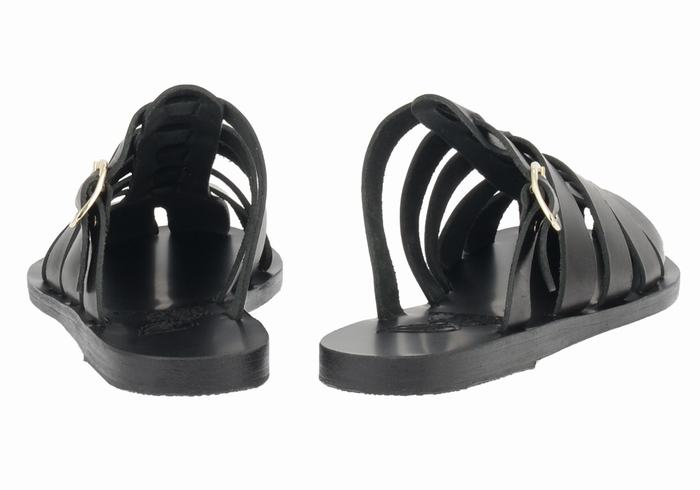 Black Ancient Greek Sandals Cosmia Women Fisherman Sandals | IQM675AK