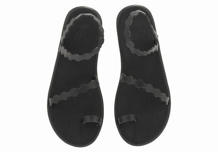 Black Ancient Greek Sandals Cronos Women Toe-Post Sandals | EKU1157PM