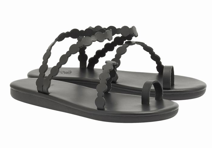 Black Ancient Greek Sandals Cronos Women Toe-Post Sandals | EKU1157PM