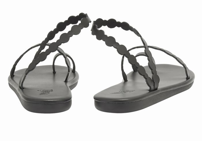 Black Ancient Greek Sandals Cronos Women Toe-Post Sandals | EKU1157PM