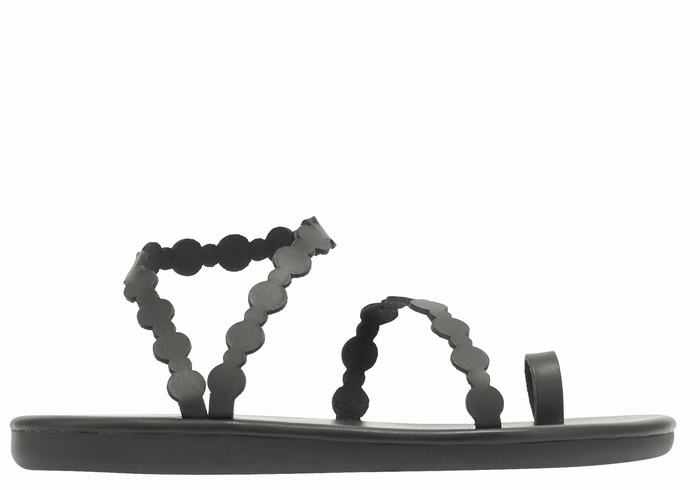 Black Ancient Greek Sandals Cronos Women Toe-Post Sandals | EKU1157PM