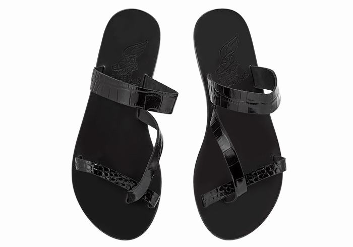 Black Ancient Greek Sandals Daphnae Women Slide Sandals | SUM1533TC