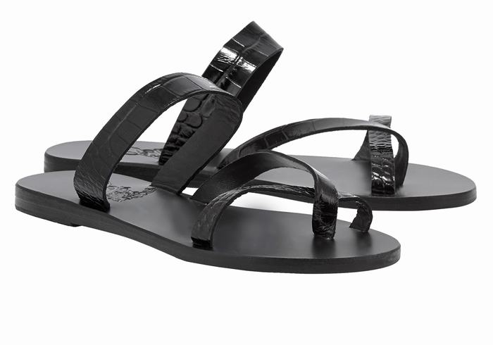 Black Ancient Greek Sandals Daphnae Women Slide Sandals | SUM1533TC