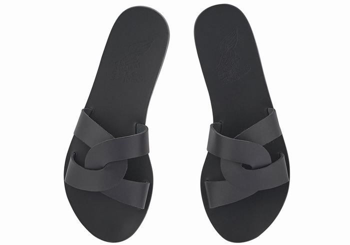 Black Ancient Greek Sandals Desmos Women Slide Sandals | WOX6355RR