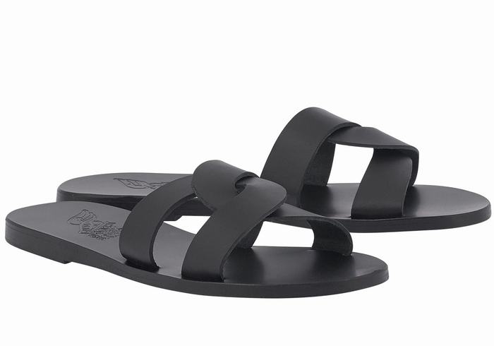 Black Ancient Greek Sandals Desmos Women Slide Sandals | WOX6355RR