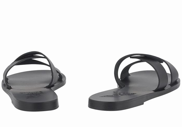 Black Ancient Greek Sandals Desmos Women Slide Sandals | WOX6355RR