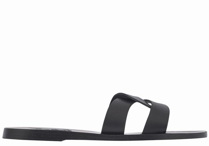 Black Ancient Greek Sandals Desmos Women Slide Sandals | WOX6355RR