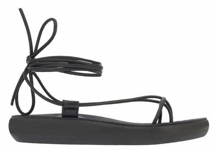 Black Ancient Greek Sandals Diakopes Comfort Women Gladiator Sandals | TFN8719MJ