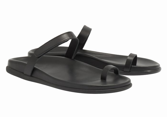 Black Ancient Greek Sandals Dokos Women Toe-Post Sandals | LEQ6313LR