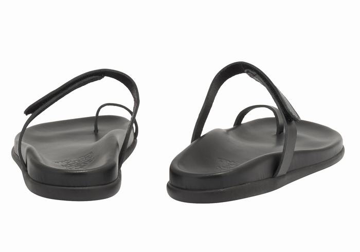 Black Ancient Greek Sandals Dokos Women Toe-Post Sandals | LEQ6313LR