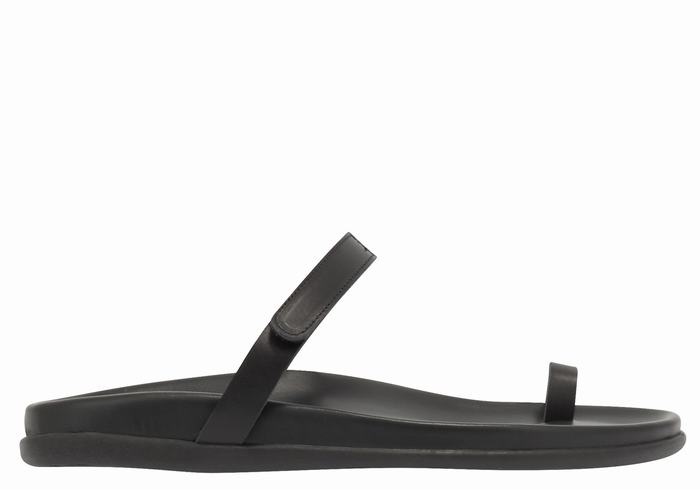 Black Ancient Greek Sandals Dokos Women Toe-Post Sandals | LEQ6313LR