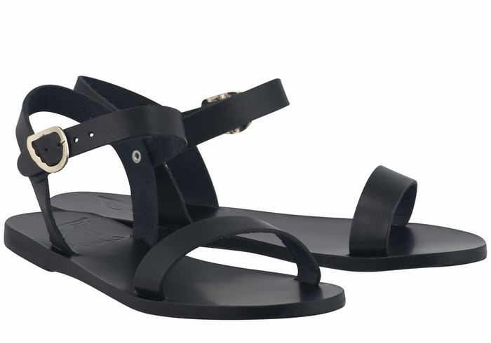 Black Ancient Greek Sandals Drama New Leather Women Casual Sandals | TKO9089MC