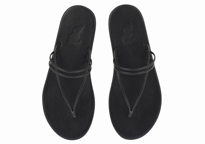 Black Ancient Greek Sandals E Women Flip Flops | TKW3879JB