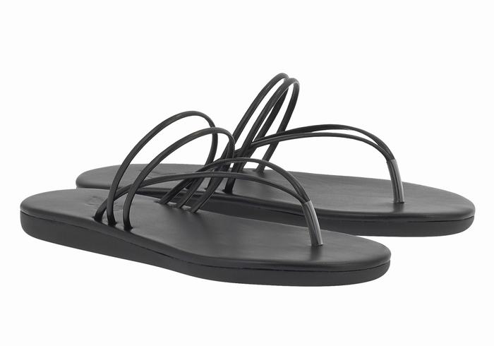 Black Ancient Greek Sandals E Women Flip Flops | TKW3879JB