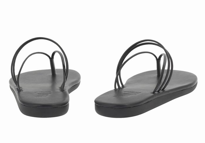 Black Ancient Greek Sandals E Women Flip Flops | TKW3879JB