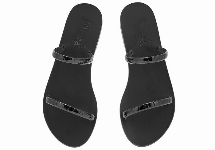 Black Ancient Greek Sandals Echidna Women Slide Sandals | SDQ5843CY