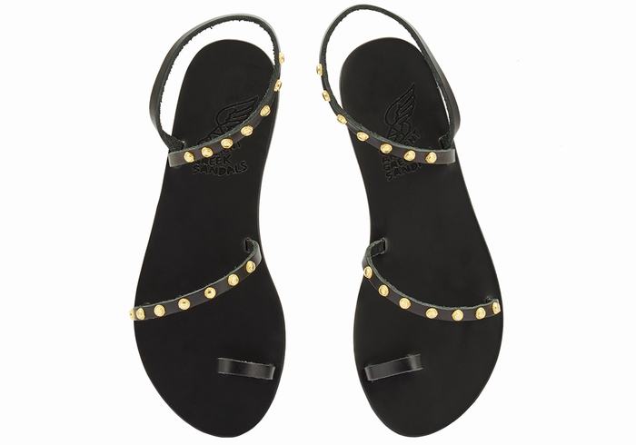 Black Ancient Greek Sandals Eleftheria Bee Women Toe-Post Sandals | JQD2114HJ