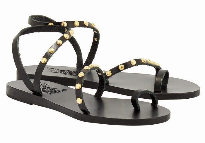 Black Ancient Greek Sandals Eleftheria Bee Women Toe-Post Sandals | JQD2114HJ