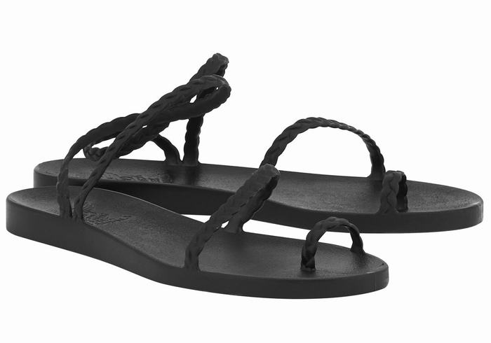 Black Ancient Greek Sandals Eleftheria Women Braided Sandals | BYZ9479YM