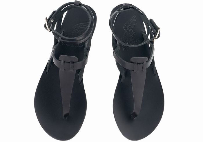 Black Ancient Greek Sandals Estia Leather Women Ankle Strap Sandals | JNJ3679GZ