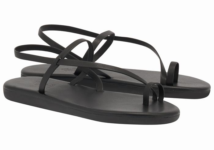 Black Ancient Greek Sandals Euterpe Women Toe-Post Sandals | UJM7861AU