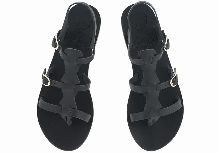 Black Ancient Greek Sandals Grace Kelly Leather Women Casual Sandals | UKI4744DZ