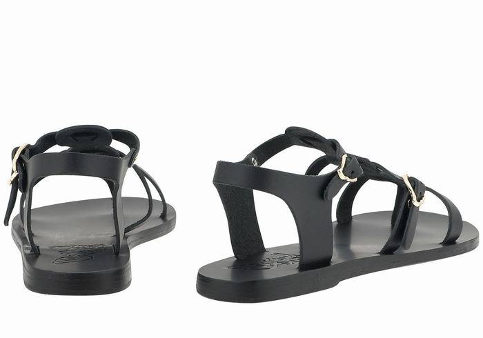 Black Ancient Greek Sandals Grace Kelly Leather Women Casual Sandals | UKI4744DZ