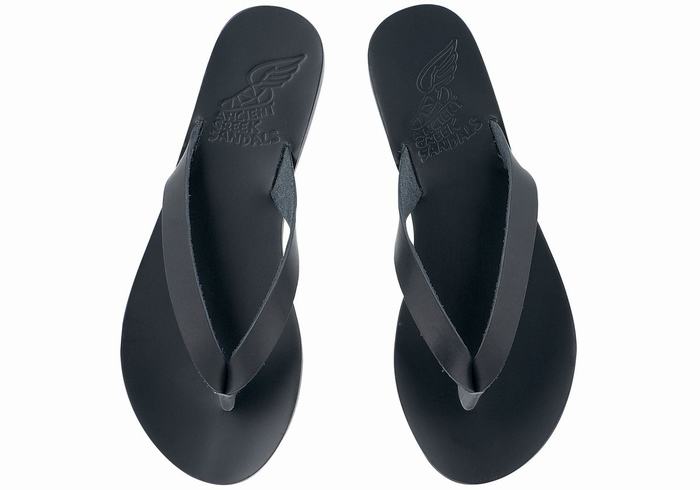 Black Ancient Greek Sandals Hera Leather Women Flip Flops | NTY8687WC