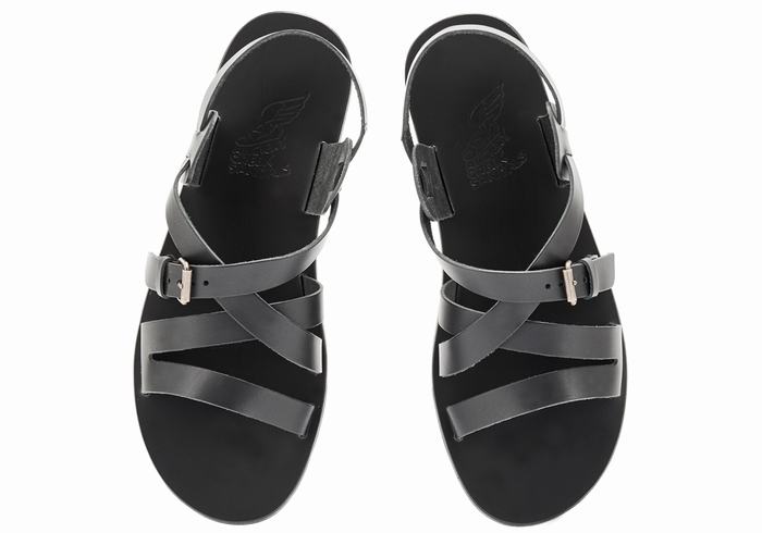 Black Ancient Greek Sandals Hercules Leather Men Casual Sandals | ISM6183BU