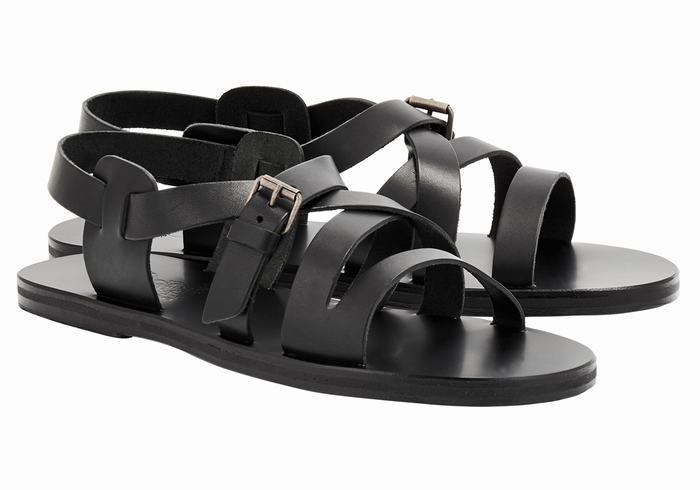 Black Ancient Greek Sandals Hercules Leather Men Casual Sandals | ISM6183BU