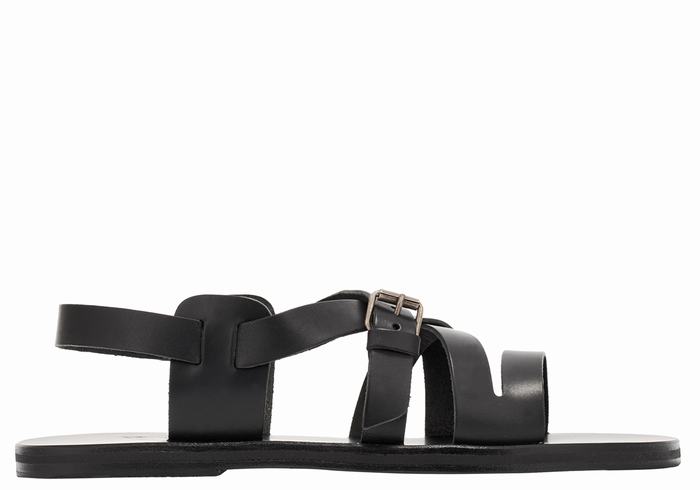 Black Ancient Greek Sandals Hercules Leather Men Casual Sandals | ISM6183BU