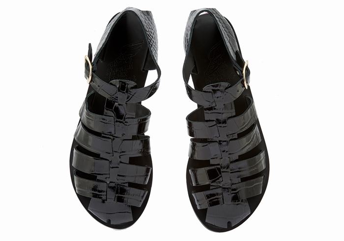 Black Ancient Greek Sandals Homeria Women Fisherman Sandals | FPJ93100ES