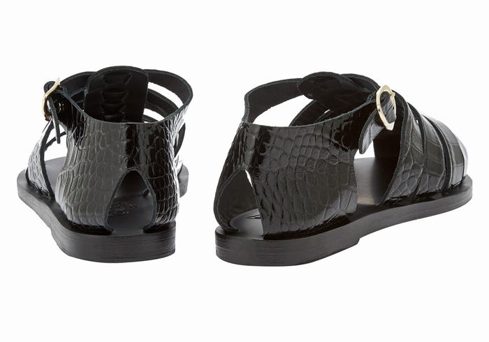 Black Ancient Greek Sandals Homeria Women Fisherman Sandals | FPJ93100ES