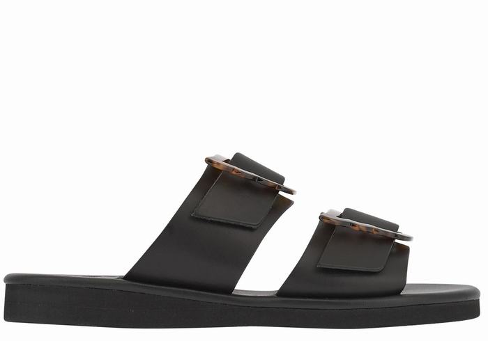 Black Ancient Greek Sandals Iaso Women Slide Sandals | OAU1009RT