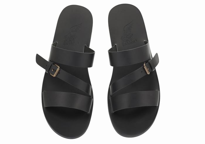 Black Ancient Greek Sandals Ifiklis Leather Men Slide Sandals | JEB8866OL