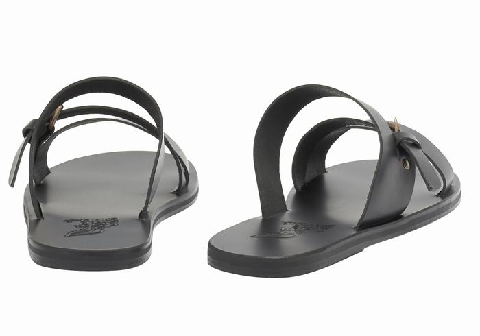 Black Ancient Greek Sandals Ifiklis Leather Men Slide Sandals | JEB8866OL