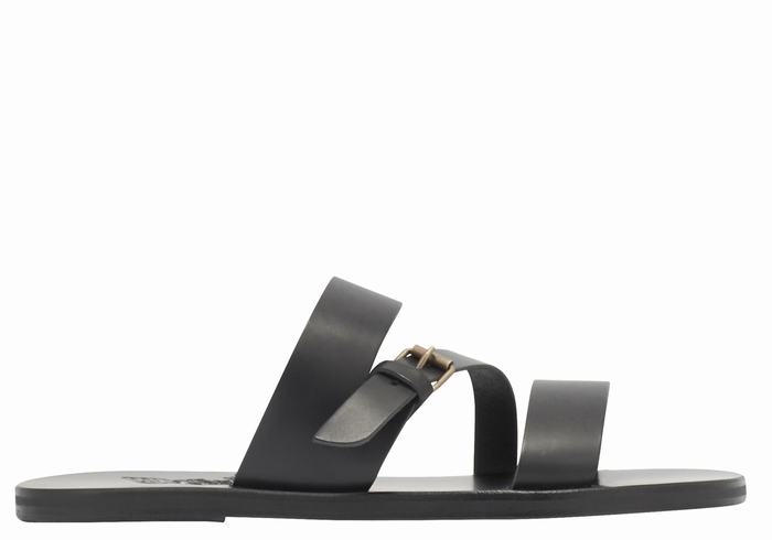 Black Ancient Greek Sandals Ifiklis Leather Men Slide Sandals | JEB8866OL