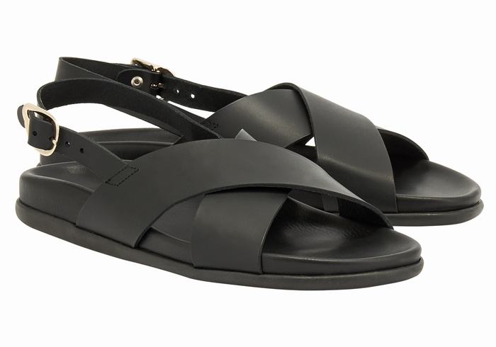 Black Ancient Greek Sandals Ikesia Women Casual Sandals | FVH221LN