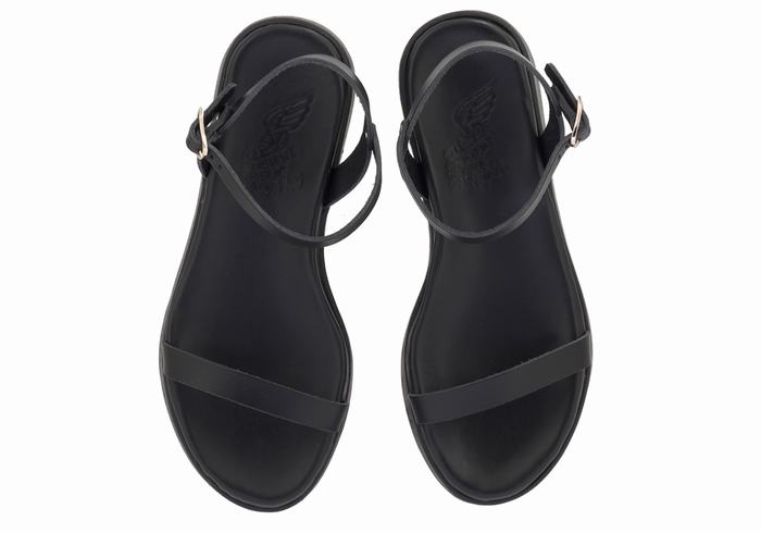 Black Ancient Greek Sandals Irida Leather Women Platform Sandals | EGI8570AP