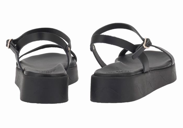 Black Ancient Greek Sandals Irida Leather Women Platform Sandals | EGI8570AP