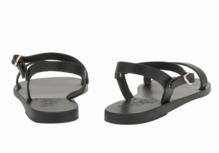 Black Ancient Greek Sandals Irida Leather Women Back-Strap Sandals | SWP1394PJ