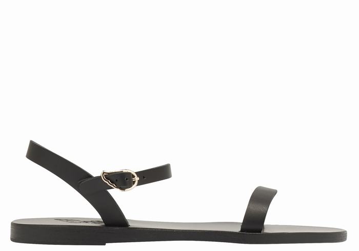 Black Ancient Greek Sandals Irida Leather Women Back-Strap Sandals | SWP1394PJ