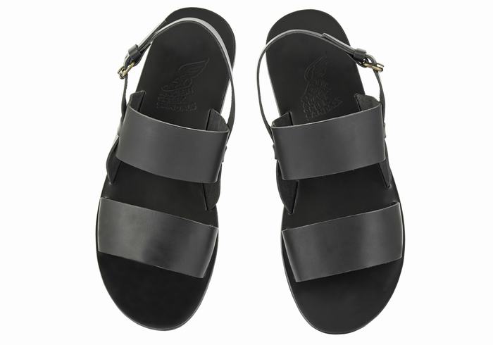 Black Ancient Greek Sandals Irodotos Leather Men Casual Sandals | JLB8044WC