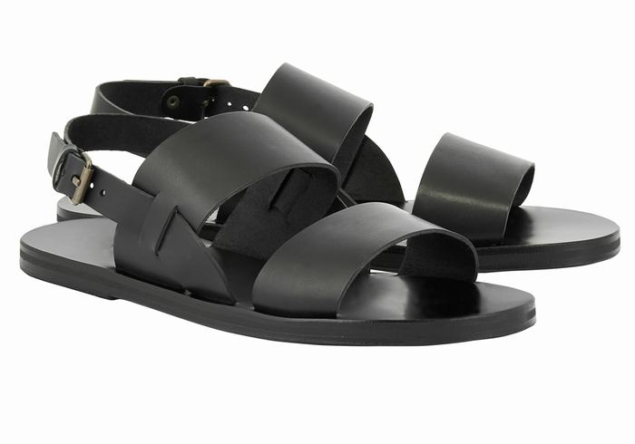 Black Ancient Greek Sandals Irodotos Leather Men Casual Sandals | JLB8044WC